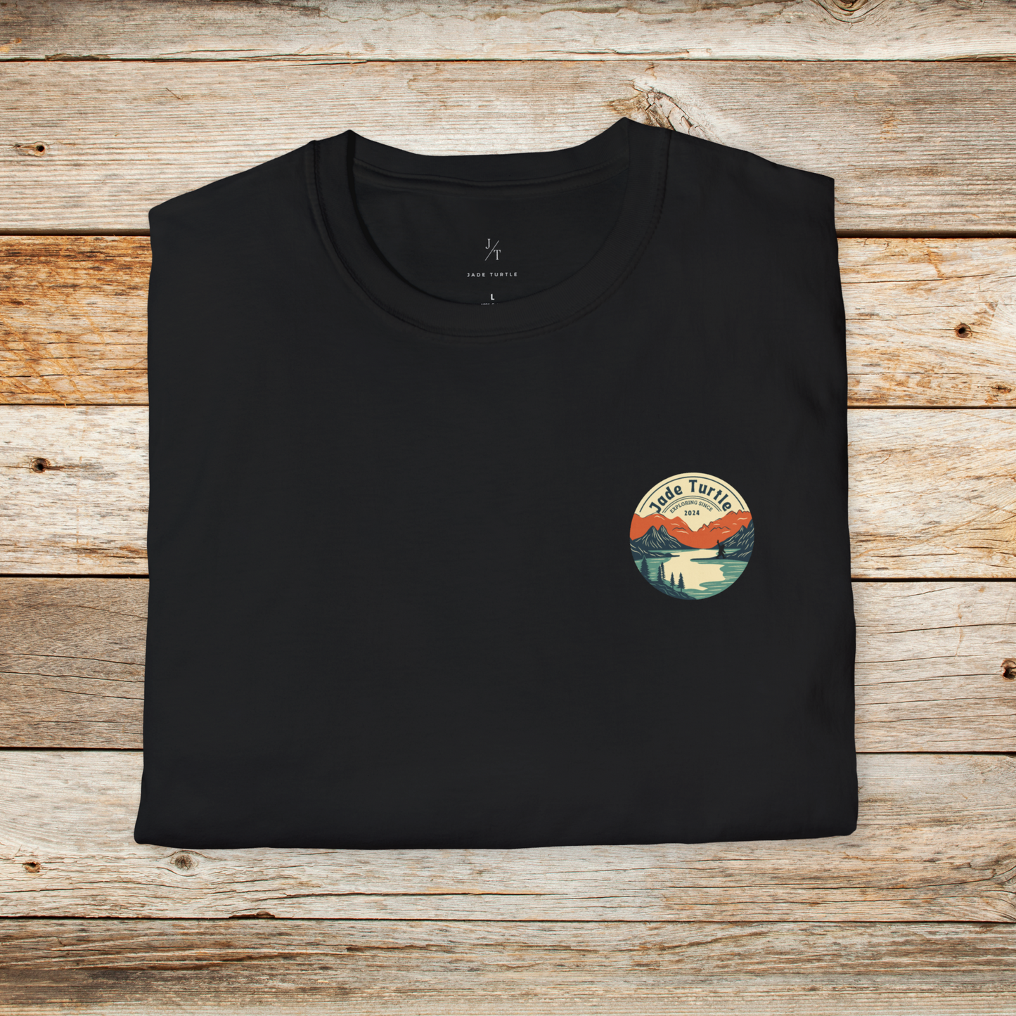 Jade Turtle T-Shirt with Mountain Lake Design