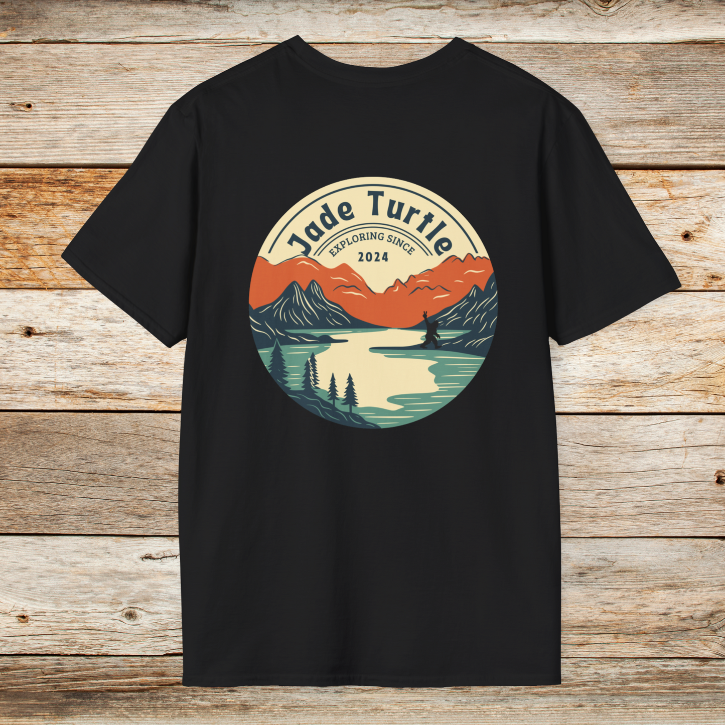 Jade Turtle T-Shirt with Mountain Lake Design