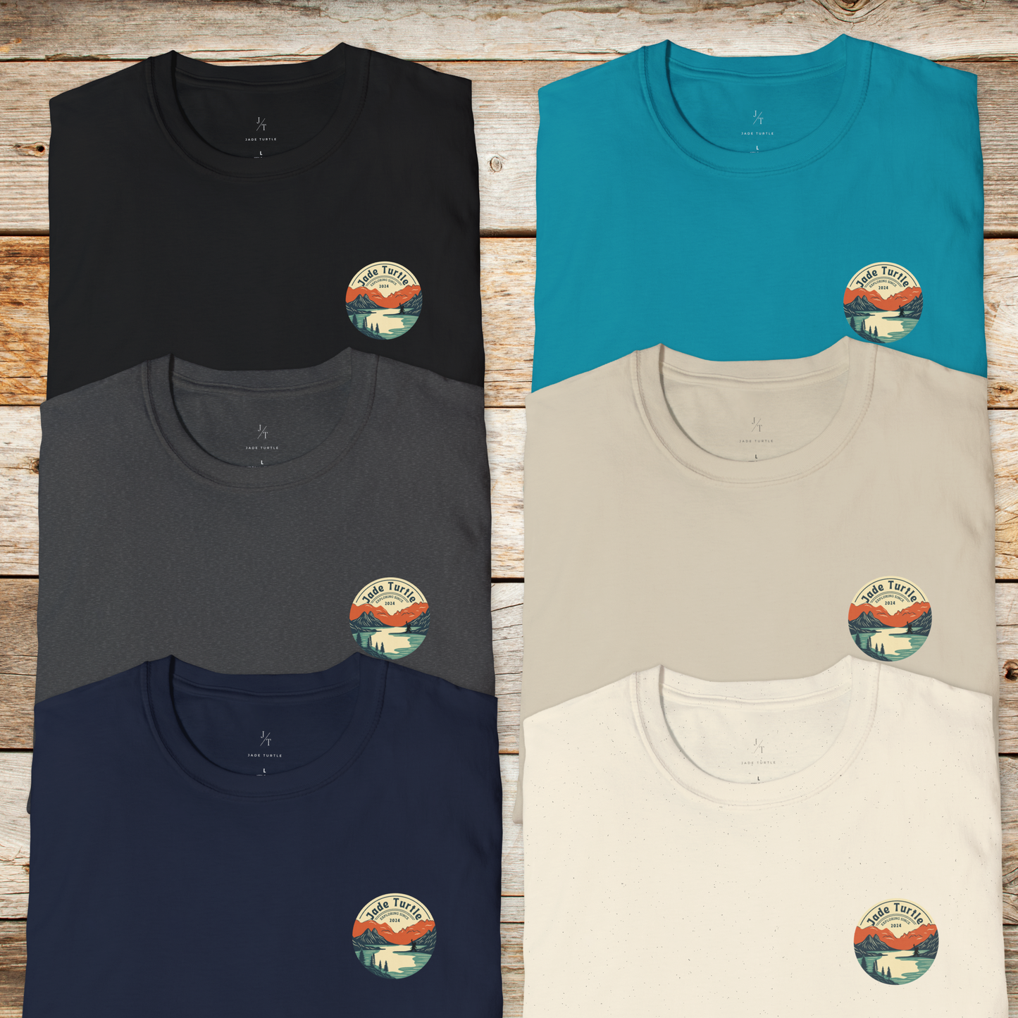 Jade Turtle T-Shirt with Mountain Lake Design