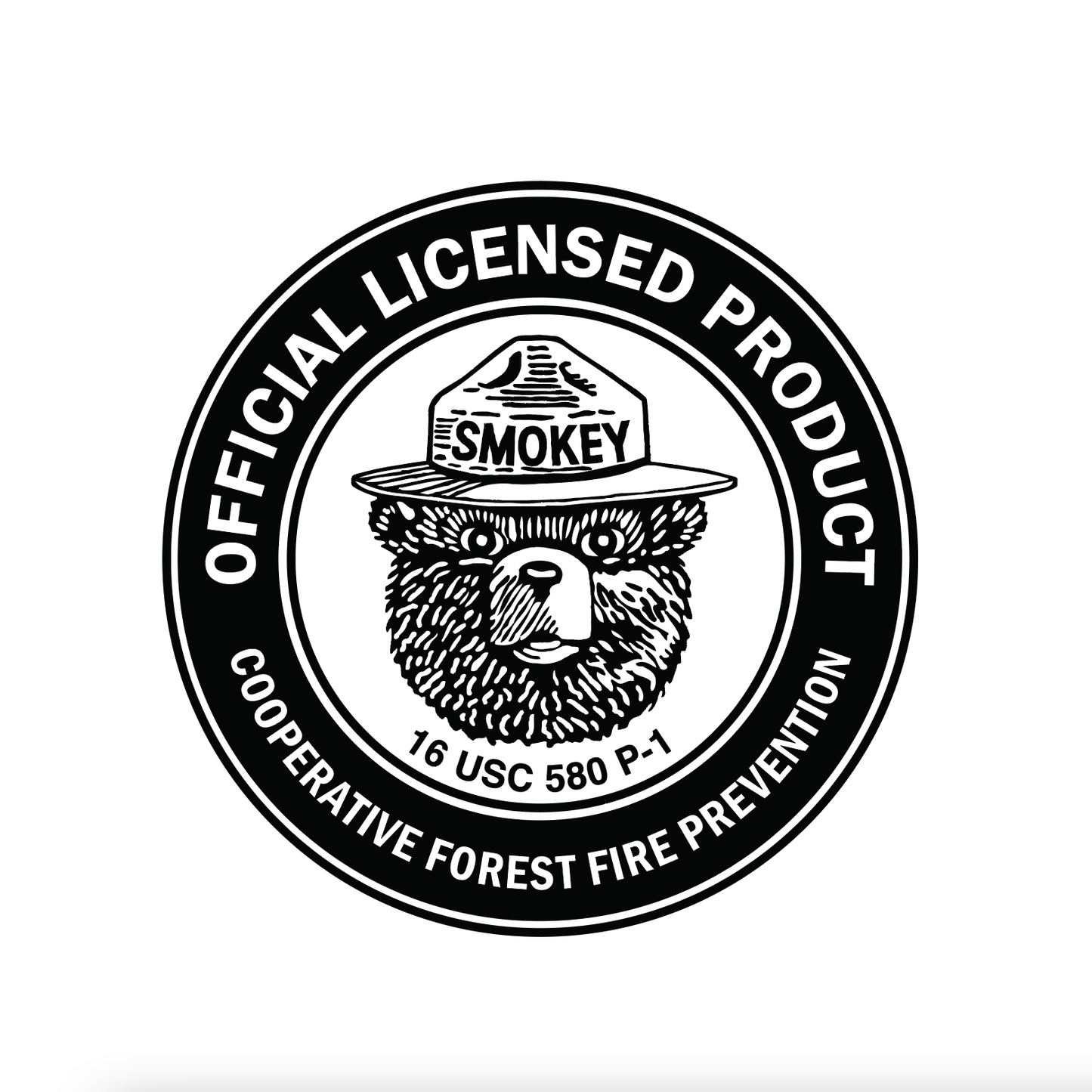 Smokey the Bear emblem stating "Offically Licensed Product" and "Cooperative Forest Fire Prevention".